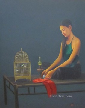  dama - Señora con jaula de pájaros asiática vietnamita